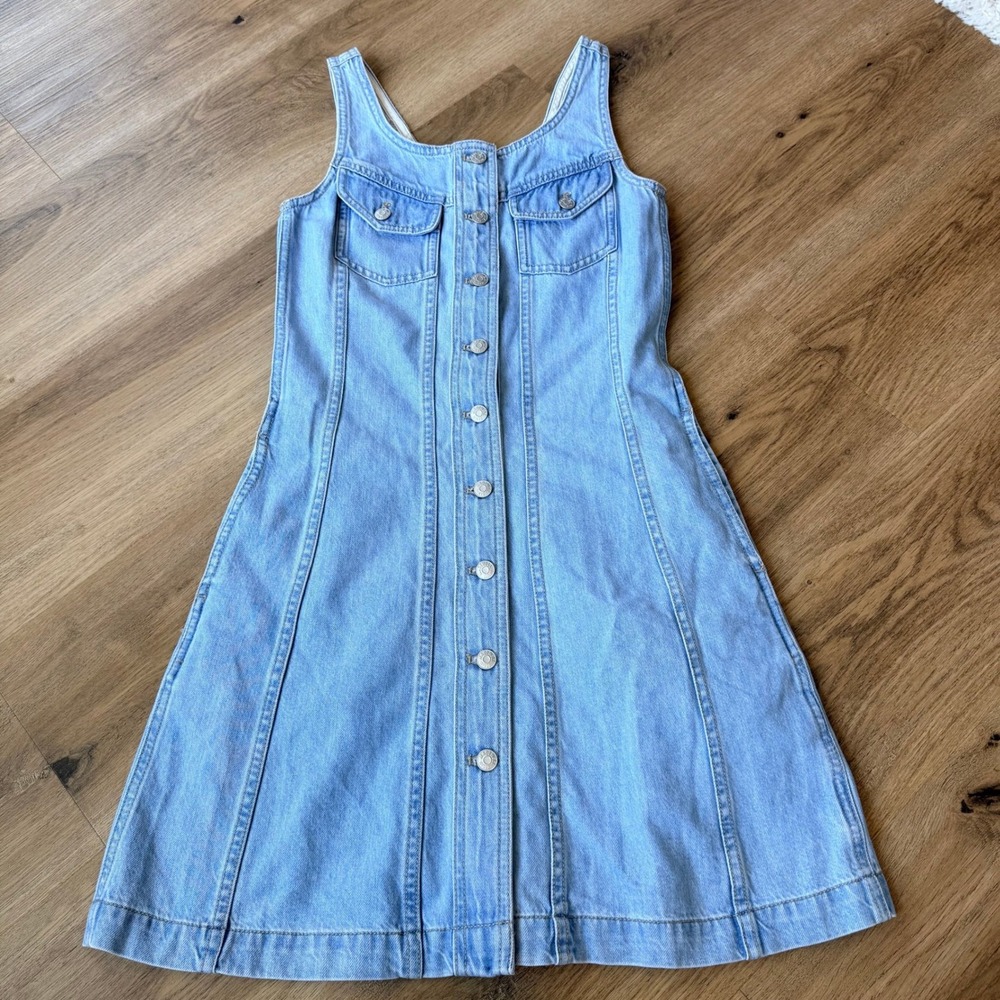 NWT Madewell Light Wash Denim Button Front Mini Dress Size 00